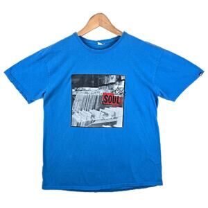 Y2K Quiksilver Soul Vinyl Hip Hop Blue Shirt Men's Large Skater Surf Vintage